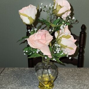 Elegant Faux Pink Rose Arrangement in Heart Vase
